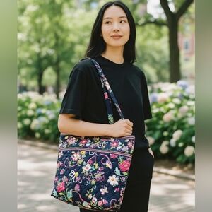 Vera Bradley Ribbons Tote Bag Quilted Floral Shoulder Purse Retired Pattern